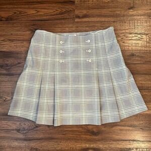 Vintage Y2K Grey Mint Green Pleated Button Mini Skirt Women 8 Preppy‎ Academia